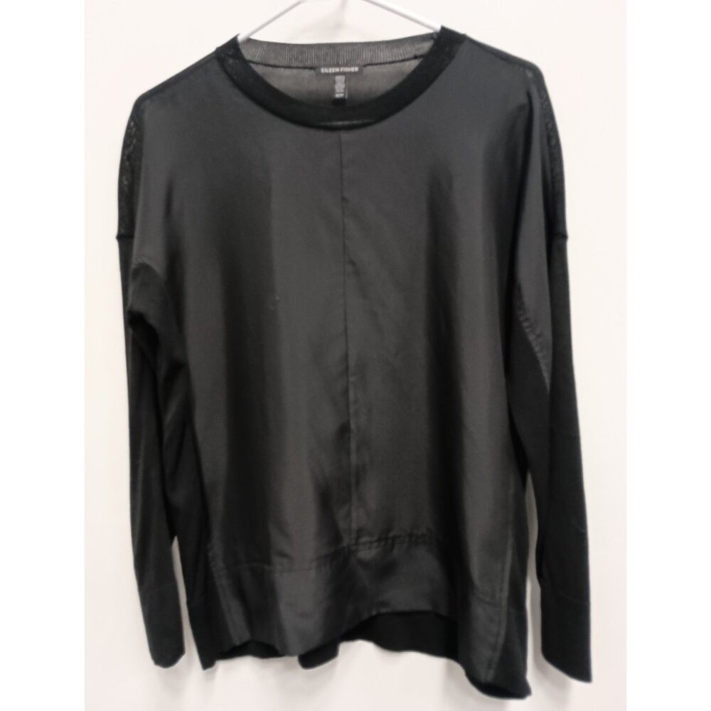 Eillen Fisher Womens Sweater XS Black Silk Blend Minimalist Capsule Sustainable